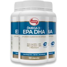 Kit 3 ômega 3 EPA DHA 1000mg Vitafor 120 cápsulas
