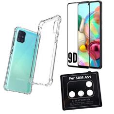 Kit Capa Antishock Compatível Samsung Galaxy A51 + Película 9D Vidro + Película Nano Flexível Câmera