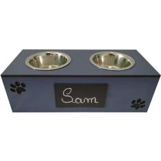 Comedouro Lousa Duplo Azul para Cães e Gatos - Tam. M