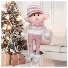 Kit 4 Boneco Pendente Natal Duende Papai Noel Rosa 33cm
