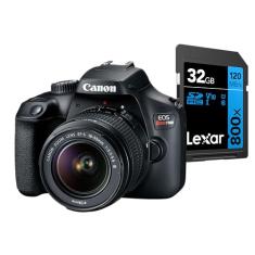 Câmera Digital Canon EOS Rebel T100 EF-S 18-55mm f/3.5-5.6 III kit com Cartão de Memória Lexar Blue 32GB