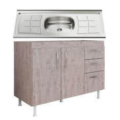 Balcão Gabinete Nathan E Pia Inox 120Cm 2 Portas - Nathy Móveis Rústico