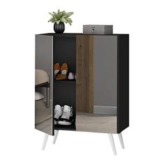 Sapateira 2 Portas Retrô com Espelho Nina Multimóveis V6012 Preta/branca