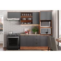 Cozinha Completa Bella 4 Peças (2Aéreos+1Balcão+1TorreQuente) C4P197 Nogal/Cinza - Carraro