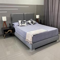 Cama Casal Clássica Almofadada Módena Linho Cinza RBL Com Cabeceira 1,