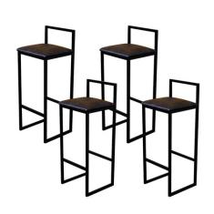 Jogo 4 Banqueta Alta Cozinha Bar Balcão Bistrô Industrial Preta Estofa