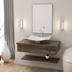 Bancada para Banheiro 80cm com Cuba Folha F44 e Prateleira 805w Metrópole Compace Carvalho Dark