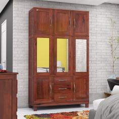 Guarda Roupa Solteiro 8 Portas 3 Espelhos 3 Gavetas e Pés Paris Mogano