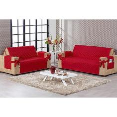 Capa De Sofá 2 E 3 Lugares Vermelho Com Laço E Porta Objetos