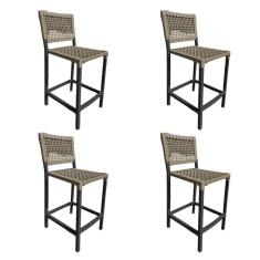 Kit 4 Banquetas França Em Corda Náutica E Base Em Alumínio Preta Para área Gourmet Rami - Cor: Bege