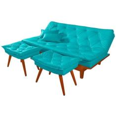 Sofa Cama Caribe Em Material Sintetico + Duas Banquetas - Essencial Es
