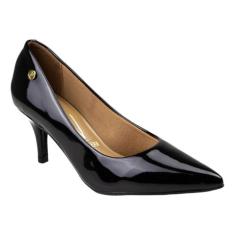 Sapato Scarpin Vizzano Bico Fino Salto Baixo Feminino, Verniz preto, 3