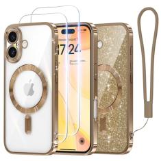 Meifigno Capa Candy Series para iPhone 16 Plus de 6,7 polegadas, [2 protetores de tela] [cartão de glitter e alça de pulso] [compatível com MagSafe] Proteção total da câmera para iPhone 16 Plus