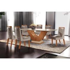 Conjunto Sala De Jantar Mesa Com Tampo De Vidro Safira 6 Cadeiras Aten
