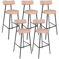 Kit 05 Banquetas Altas Cozinha Bar Sala De Jantar Em Aço Milão L02 Linho Rosê - Lyam Decor
