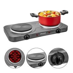 Fogão de Mesa Lenoxx Grand Pratic 2 Bocas, Luz Piloto, 5 Níveis Temperatura e Termostato de Segurança PFE353