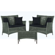 2 Sofá Área e Mesa Igapó Alumínio Pintura Marrom Corda Náutica Estofado Impermeável Almofada 12 Trama