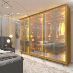 Guarda Roupa Casal 6 Portas Com 6 Portas Reflecta Com Pés Com Led Imperatriz Naturale