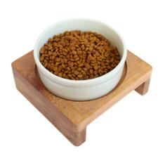 Comedouro Elevado Madeira P/ Cachorro Gatos Tigela Porcelana - Ô Bichi