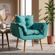 Poltrona Decorativa Linda Platinum Decor Azul Turquesa