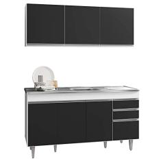Armário Aéreo Argélia e Balcão Gabinete com Pia Inox Marrocos 150cm Branco/Preto - Lumil