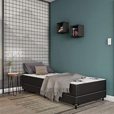 Cama Box Solteiro Conjugada Bologna D28 Ortopédico Floral e Preta