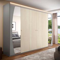 Guarda Roupa Inovação com Espelho LED Cinza Ipê Ripado - Gelius