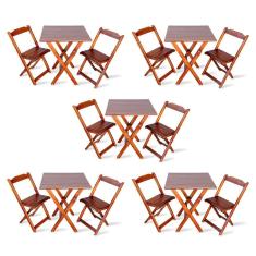 Kit de 5 Conjuntos de Mesa Dobrável 70x70 com 2 Cadeiras Imbuia - Tarimatã