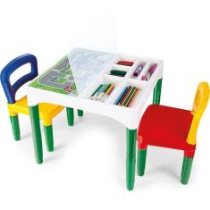 Mesa Mesinha Infantil Didática Com Adesivos E Cadeiras Poliplac Educat