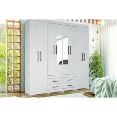 Guarda Roupa 8 Portas e 4 Gavetas c/ Espelho e Pés Nápoles Branco - Santos Andirá