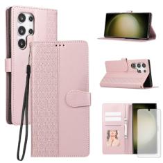 Asuwish Capa de celular para Samsung Galaxy S24 Ultra 5G Capa carteira com protetor de tela de vidro temperado e alça de pulso flip porta-cartão de crédito com suporte para celular S24Ultra 24S S 24