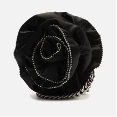 Bolsa Tiracolo Preta Cetim Pequena Flor Cristais Arezzo Fem