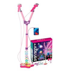 Microfone Infantil Duplo Pedestal Som E Luz Conecta Celular