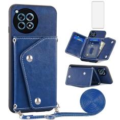 Asuwish Capa de telefone para OnePlus 12R 5G/Ace 3 2024 capa carteira com protetor de tela de vidro temperado suporte de cartão de crédito alça transversal suporte acessórios de celular de couro One+