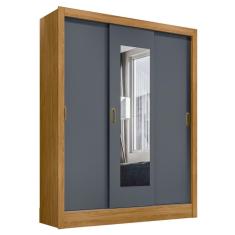 Guarda Roupa com Espelho Melbourne Marrom Cinza