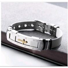 Pulseira Masculina Bracelete Aço Cruz Dourada Trabalhada