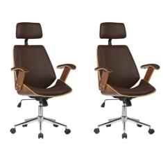 Kit 2 Cadeiras de Escritório Presidente Giratória com Apoia Cabeça Office Lisboa Marrom