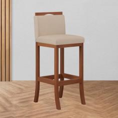 Banqueta Média Encosto Estofado 38 x 92 Cm Turim Madeira Maciça Pinhão