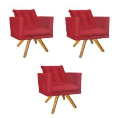 Kit 03 Poltrona Milena Confort Base Giratória Caramelo Com Almofada Sa