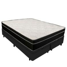 Cama Box Baú Queen 158 Bipartido - Tecido Sintético Preto com Colchão Paris - Molas Ensacadas Preto 26x158x198