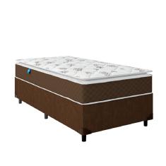 Cama Box Solteiro Colchão Molas Ensacadas Pillow Top Martino 88x188x63cm Marrom/Branco Umaflex - Suporta até 120kg por Pessoa