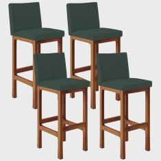 Kit 04 Banquetas Altas Para Cozinha Sala De Jantar Fixa Alya L02 Linho Verde Musgo - Lyam Decor