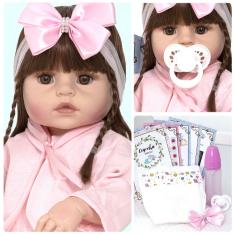 Bebe Boneca Reborn Menina Silicone Realista com 13 Itens