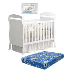 Berço Americano Danny com Colchão Physical e Travesseiro Baby - Reller Móveis Branco Fosco