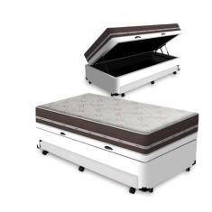Cama Box Baú e Auxiliar Solteiro + Colchão de Molas - Anjos - Classic 