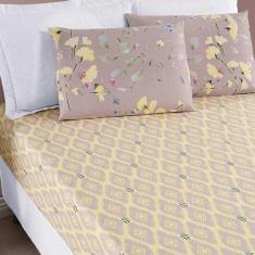 Jogo De Lençol Ayla Casal Queen 3 Peças Microfibra Estampada Floral - 