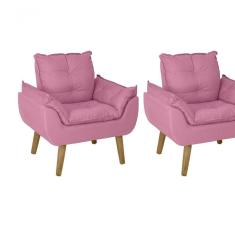 Kit 02 Poltrona/cadeira Decorativa Glamour Opala Com Pés Quadrado Rosê