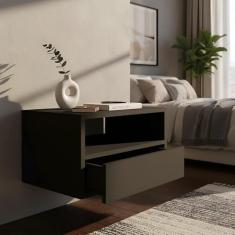 Mesa de Cabeceira Nicho com Gaveteiro Suspenso de Parede Preto Laca