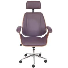 Cadeira Giratória Alta Bergen Lisboa Estrutura Madeira Laminada Revestida Em Pu Café Base Rodízio