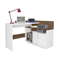 Escrivaninha Mega Office 2 Portas Branco/Amendoa - Olivar Móveis